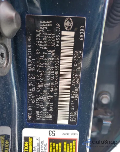 2021 Toyota Camry Xse from USA, damaged, VIN 4T1K61AK4MU590260